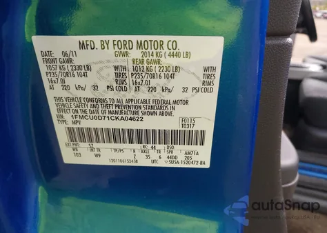 2012 Ford Escape Xlt from USA, damaged, VIN 1FMCU0D71CKA04622